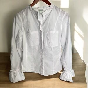 Sundance 100% Cotton White Button Down Shirt Women’s M Bell Sleeve Band Collar